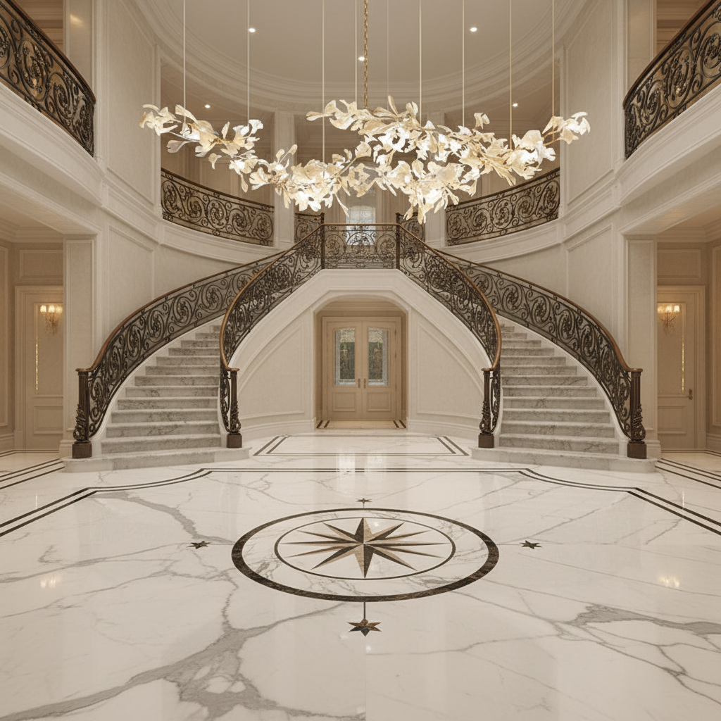 Riviko Porcelain Bloom Branch Chandelier - grand American foyer with two-story ceiling