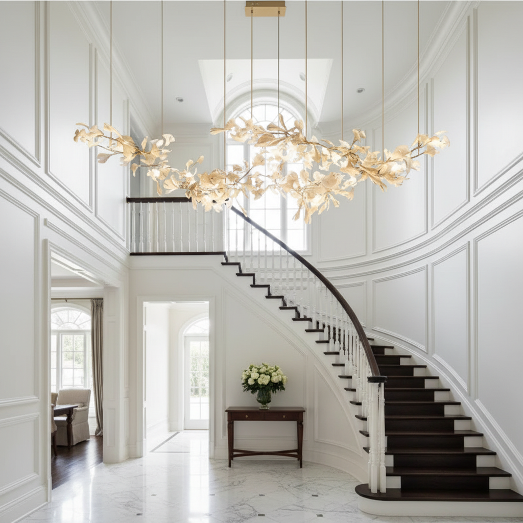 Riviko Porcelain Bloom Branch Chandelier - elegant American entryway with arched doorway