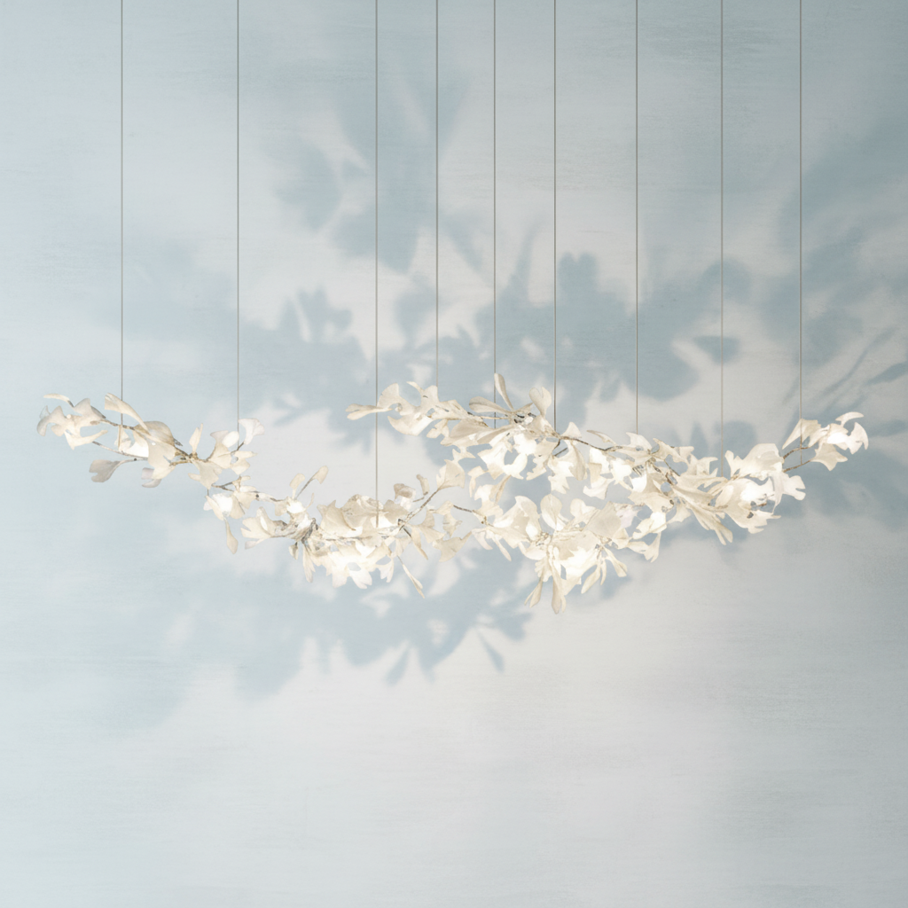 Riviko Extra Large Ceramic White Flower Chandelier in Artistic Branch Style for Spacious Living and Dining Room - Studio Shot