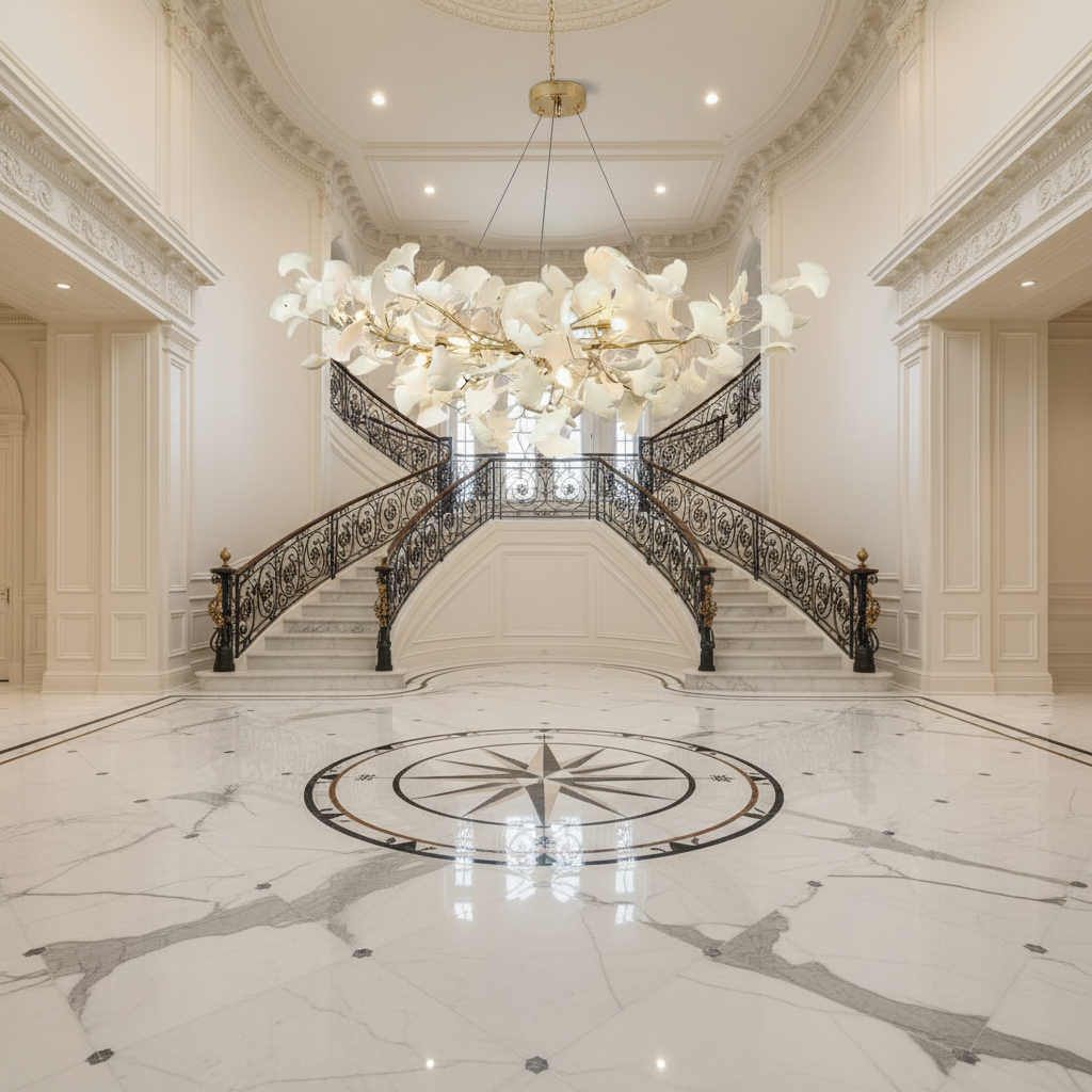 Riviko Ginkgo Bloom Ceramic Chandelier - grand American foyer with two-story ceiling