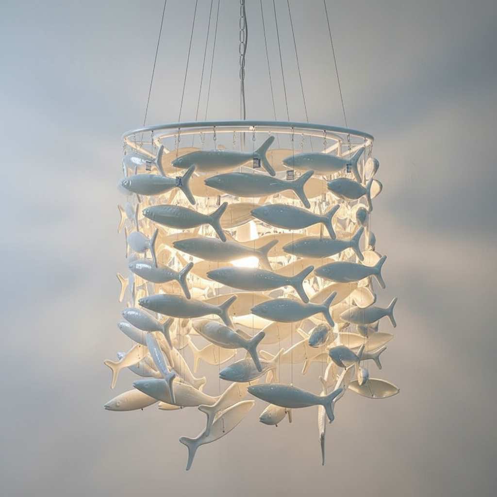 Riviko Porcelain Fish Sculptural Chandelier - Background Shot