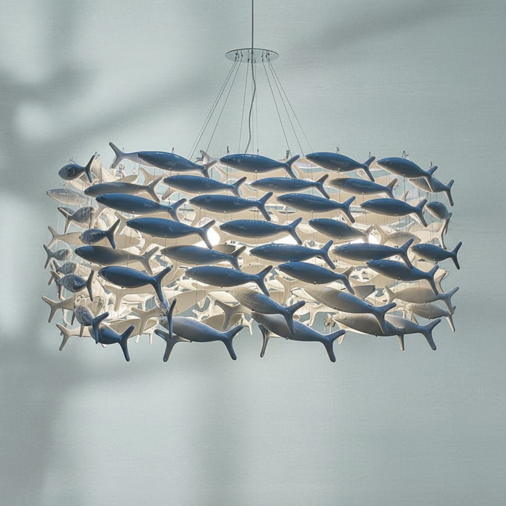 Riviko Porcelain Fish Sculptural Chandelier - Background Shot