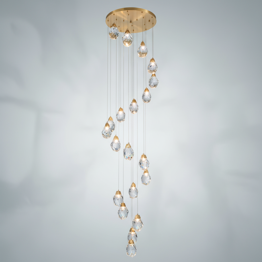 Riviko Radiant Cascade Faceted K9 Crystal Chandelier - Background Shot