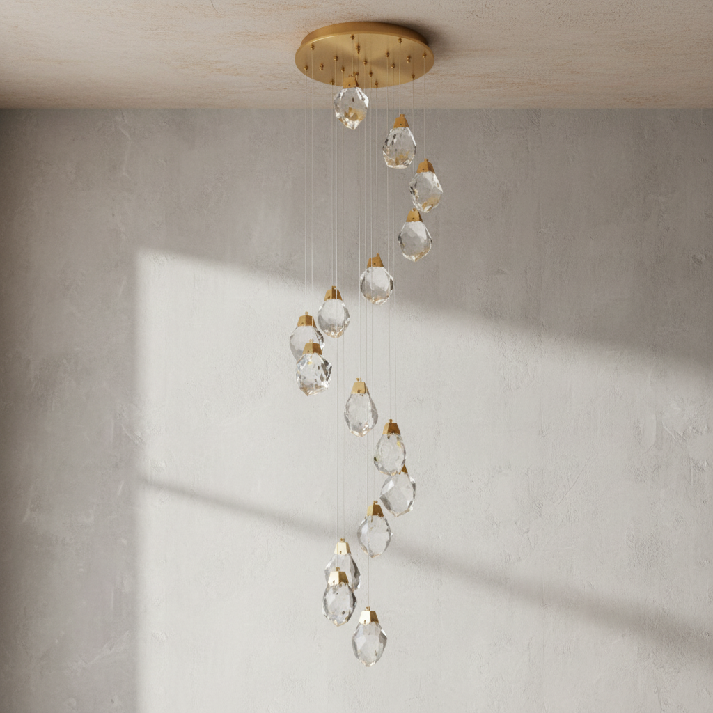 Riviko Radiant Cascade Faceted K9 Crystal Chandelier - Background Shot
