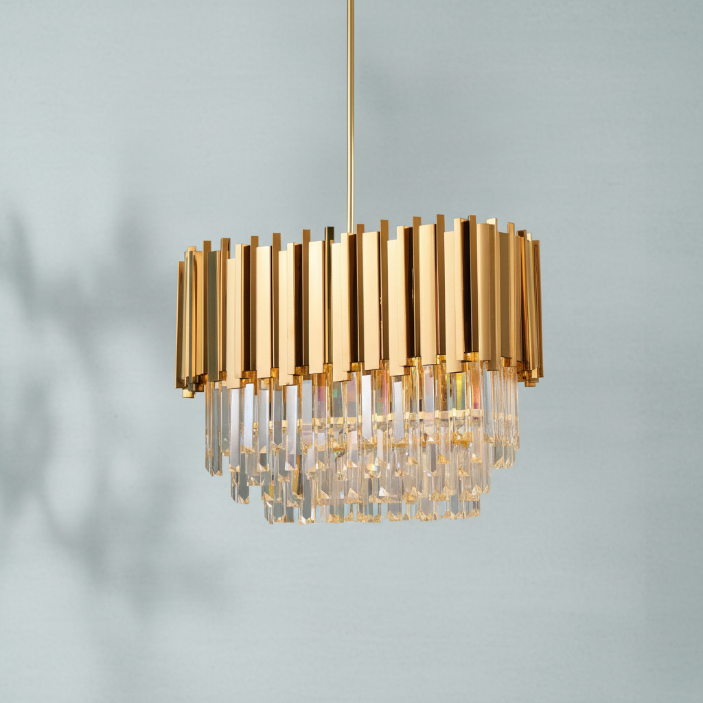 Riviko Radiant Cascade Linear Crystal Chandelier - Background Shot