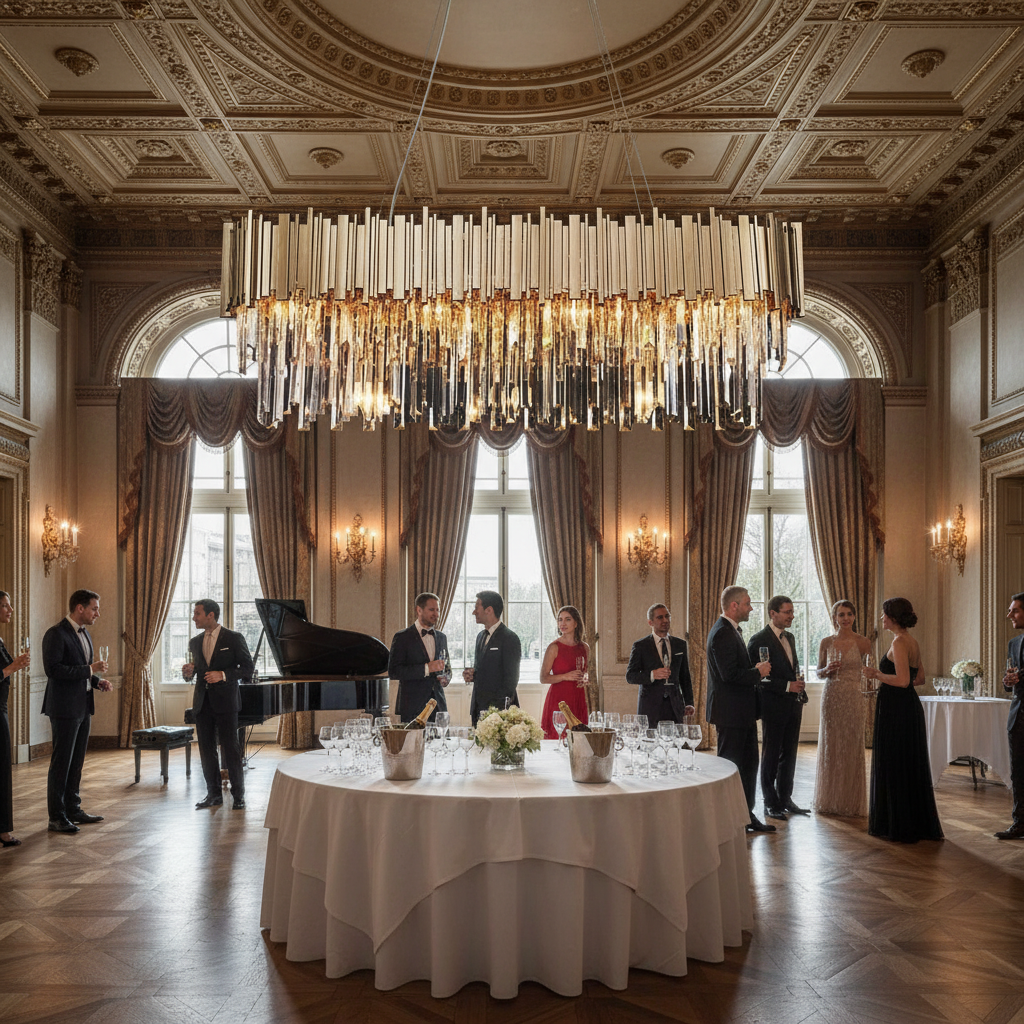 Riviko Radiant Cascade Linear Crystal Chandelier - American ballroom or formal entertaining space