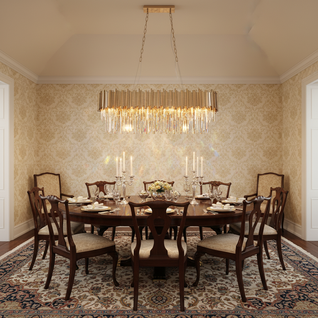 Riviko Radiant Cascade Linear Crystal Chandelier - formal American dining room