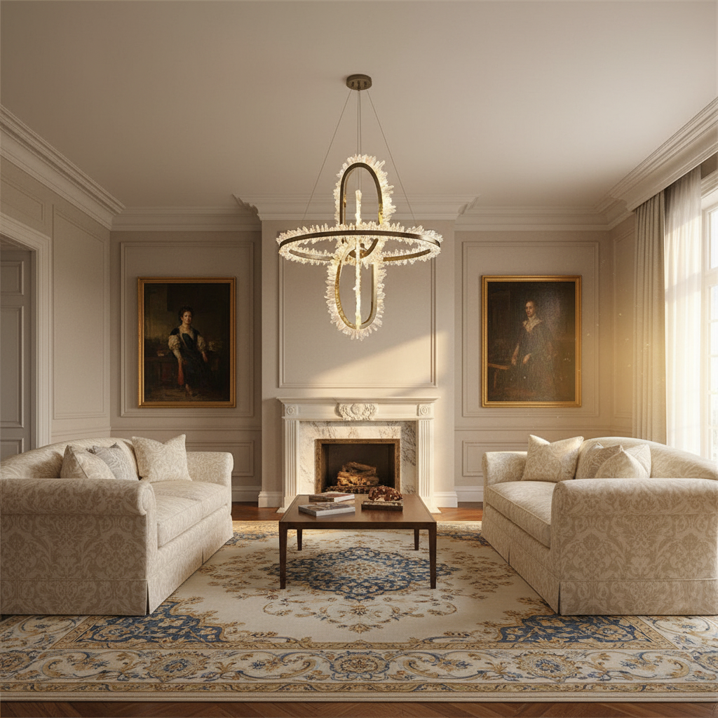 Riviko Glacial Bloom Rock Crystal Wall Sconce - American formal living room with 12-foot ceilings