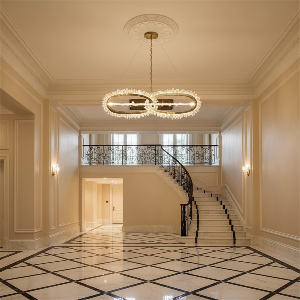 Riviko Glacial Bloom Rock Crystal Wall Sconce - grand American estate foyer