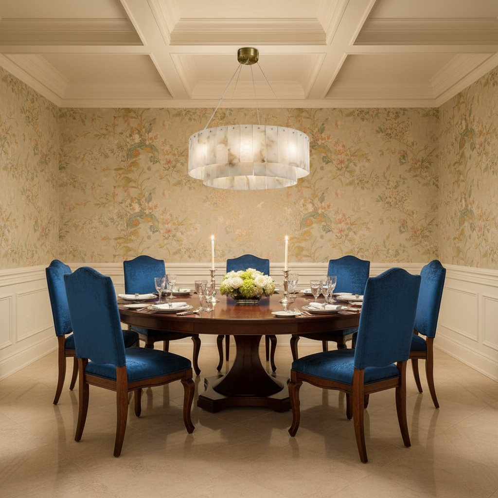 Riviko Alabaster Radiance Round Chandelier - formal American dining room