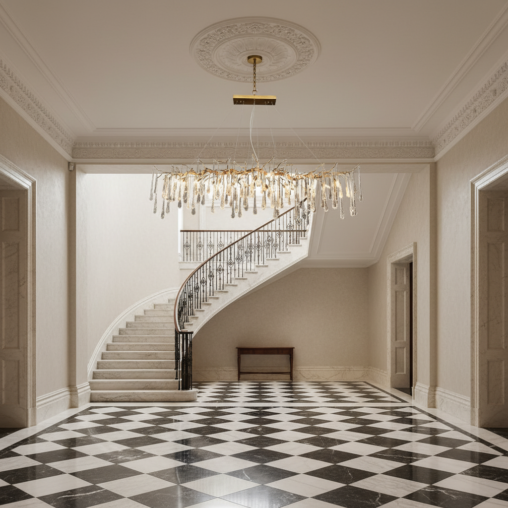 Riviko Veridian Bloom Branch Chandelier - grand American estate foyer
