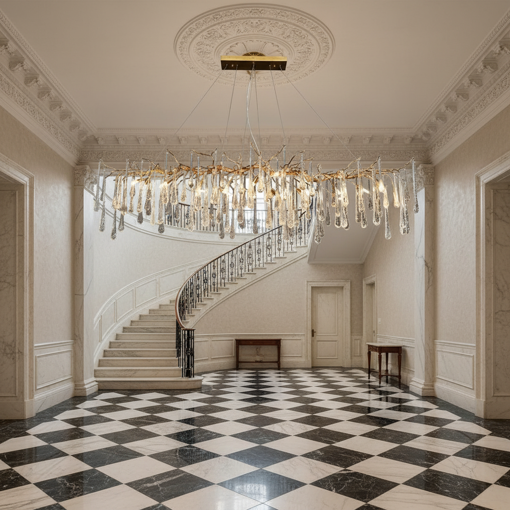Riviko Aqua Makrama Branch Chandeliers - grand American estate foyer