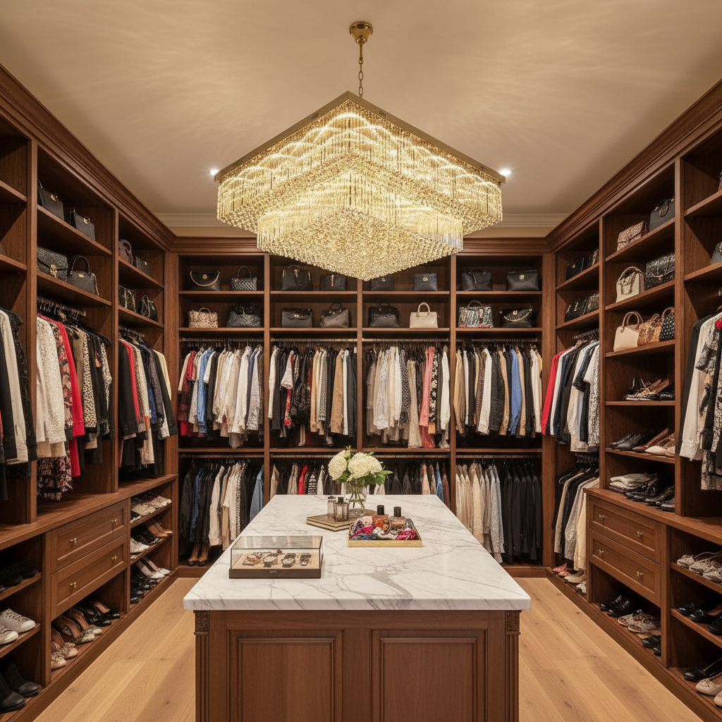 Riviko Radiant Tiered Crystal Flush Mount Chandelier - luxury American walk-in closet