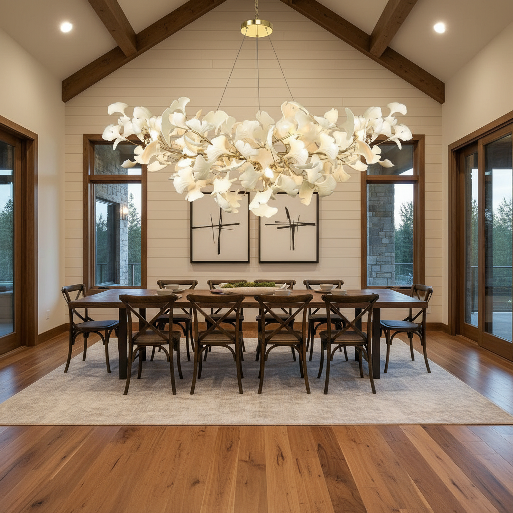 Riviko Ginkgo Bloom Linear Chandelier - modern American farmhouse dining room