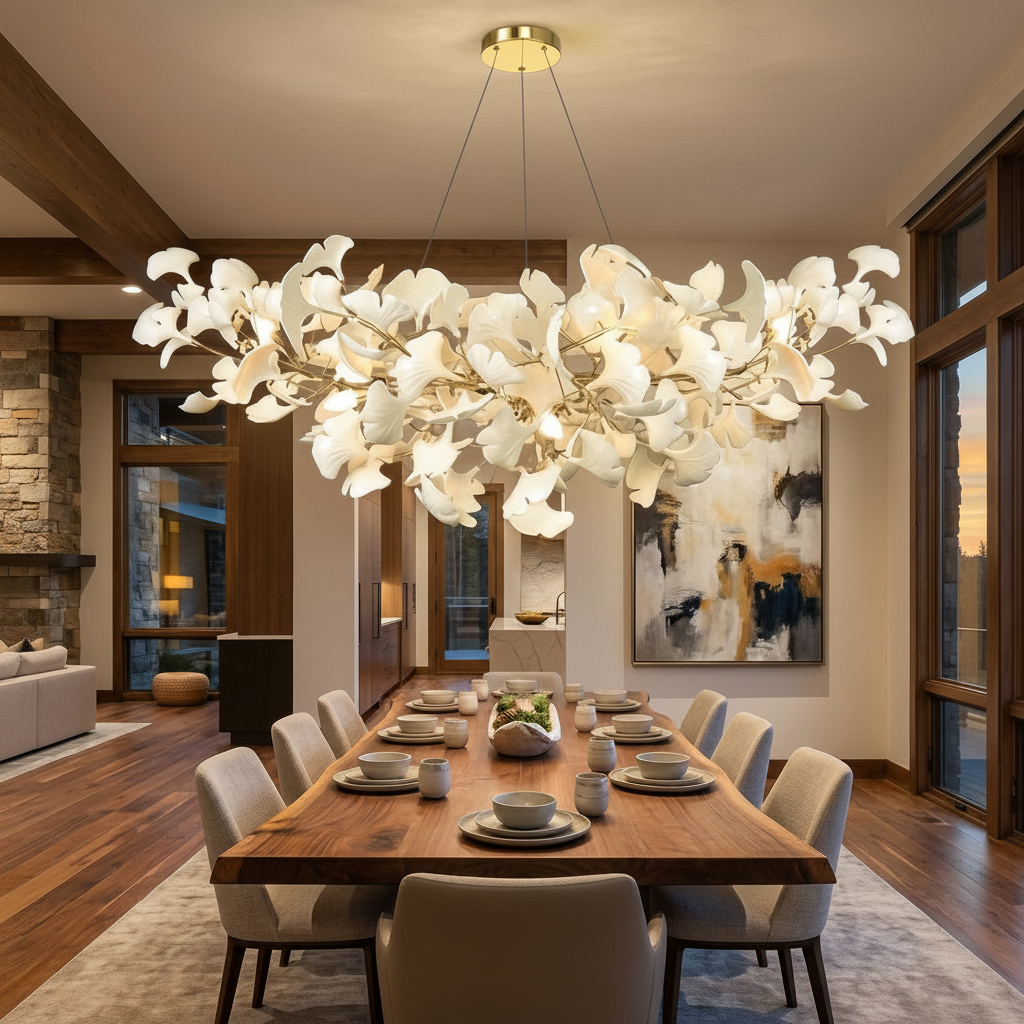 Riviko Ginkgo Bloom Linear Chandelier - American great room dining area