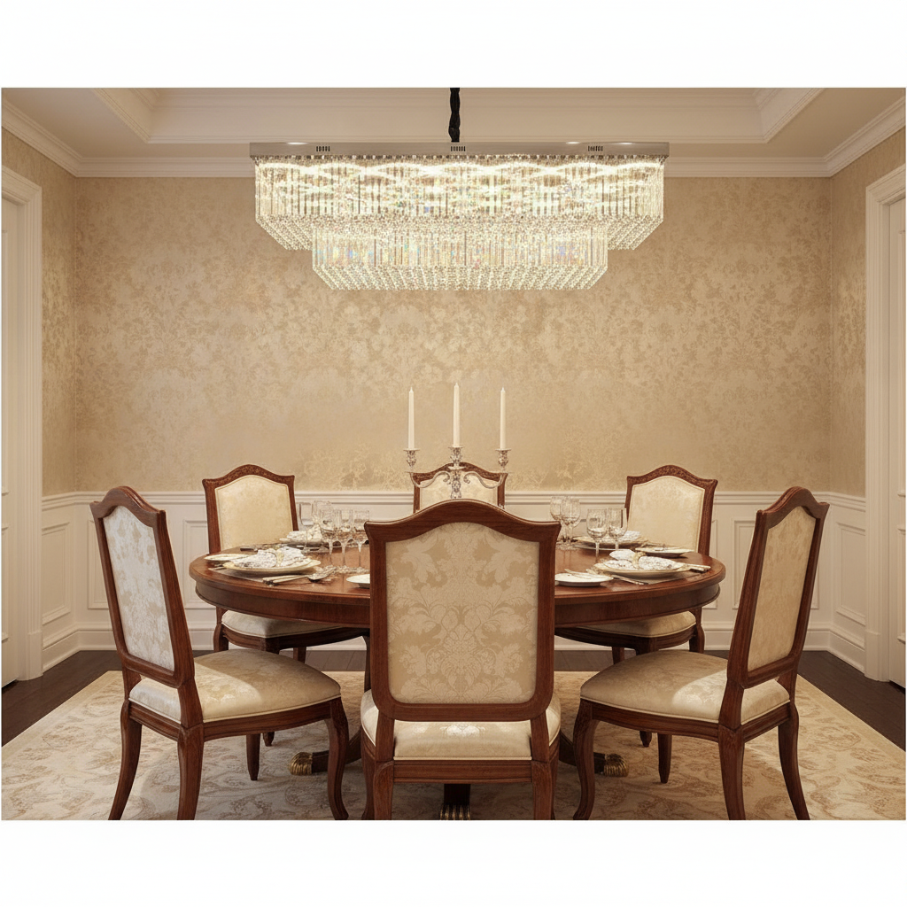 Riviko Luxe Tiered Flush Mount Crystal Chandelier for Large Area - Scene