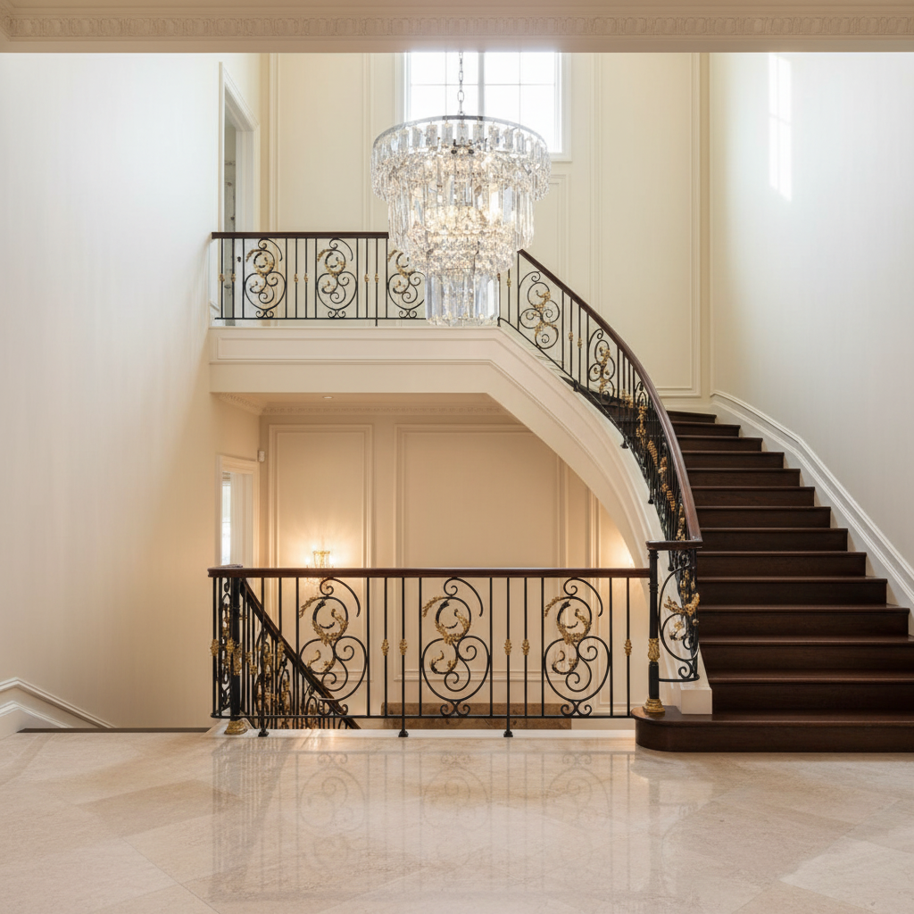 Riviko Majestic Radiance Round Extra Large Chandelier - dramatic American stairwell with soaring ceiling