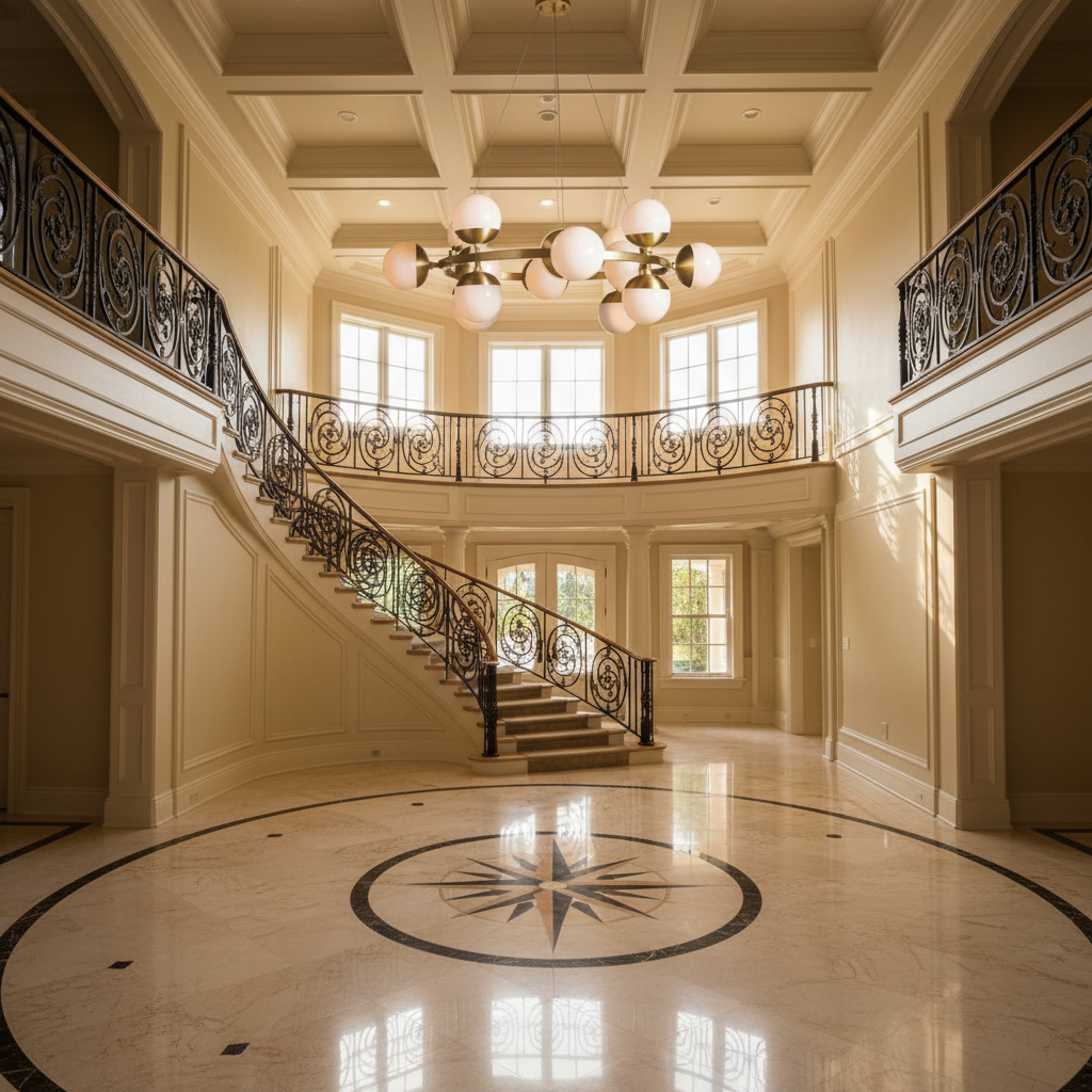 Riviko Stellar Bloom Globe Chandelier - grand American foyer with two-story ceiling