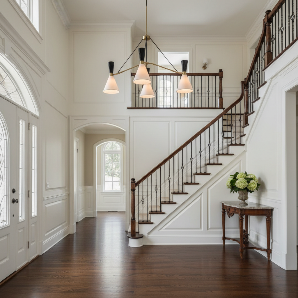 Riviko Rue de Lumière 3-Light Round Chandelier - elegant American entryway with arched doorway