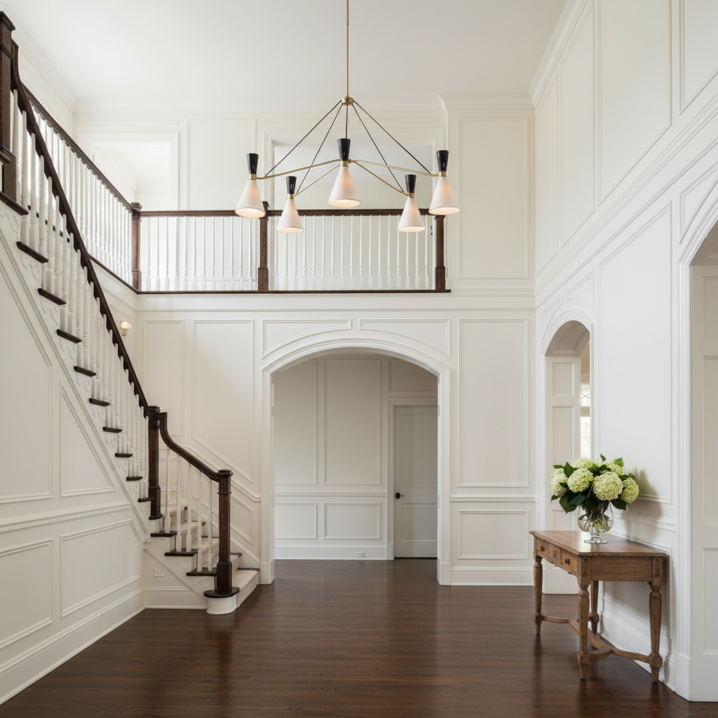 Riviko Aura Grandeur 5-Light Round Chandelier - elegant American entryway with arched doorway