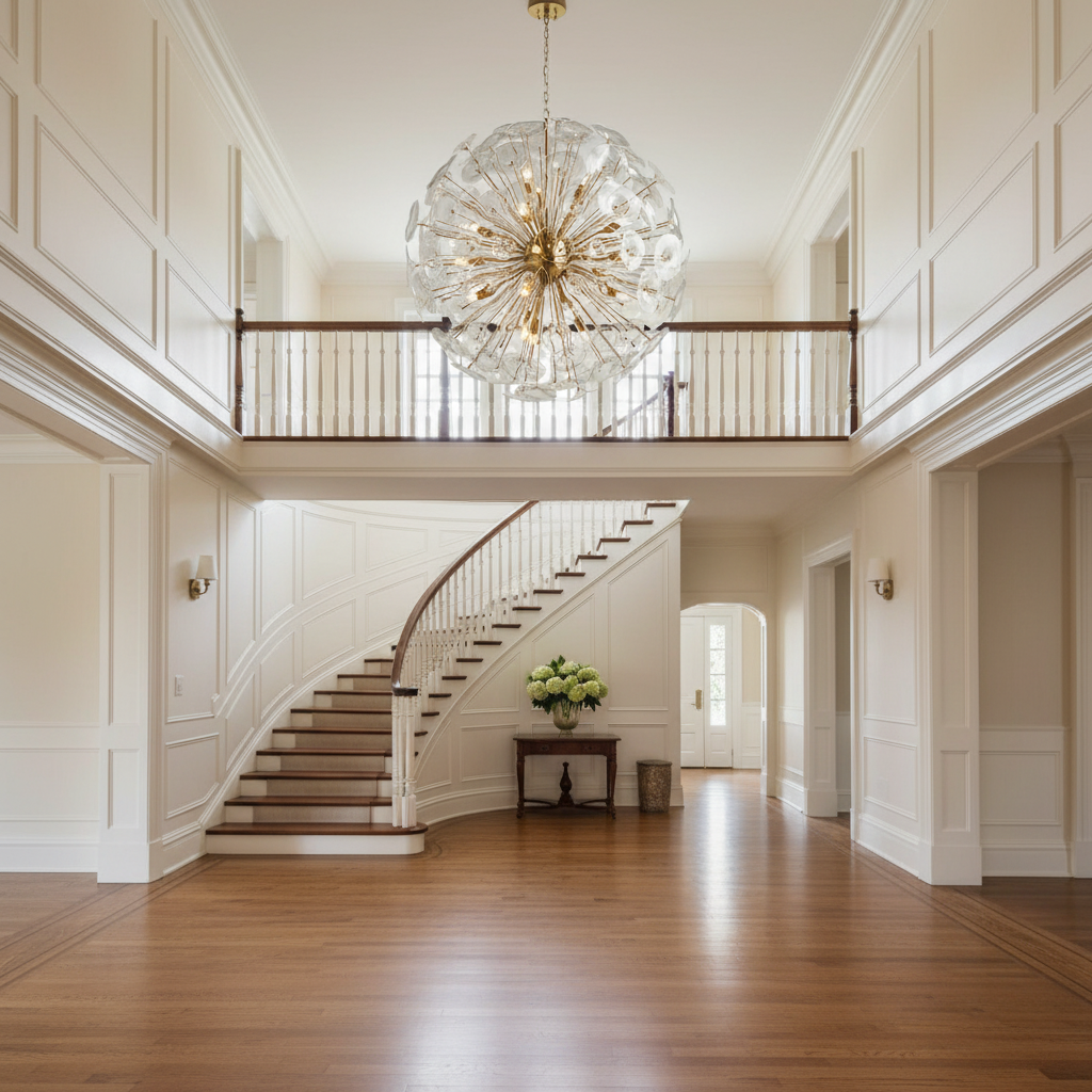 Riviko Bloom Radiance Round Chandelier - elegant American entryway with arched doorway