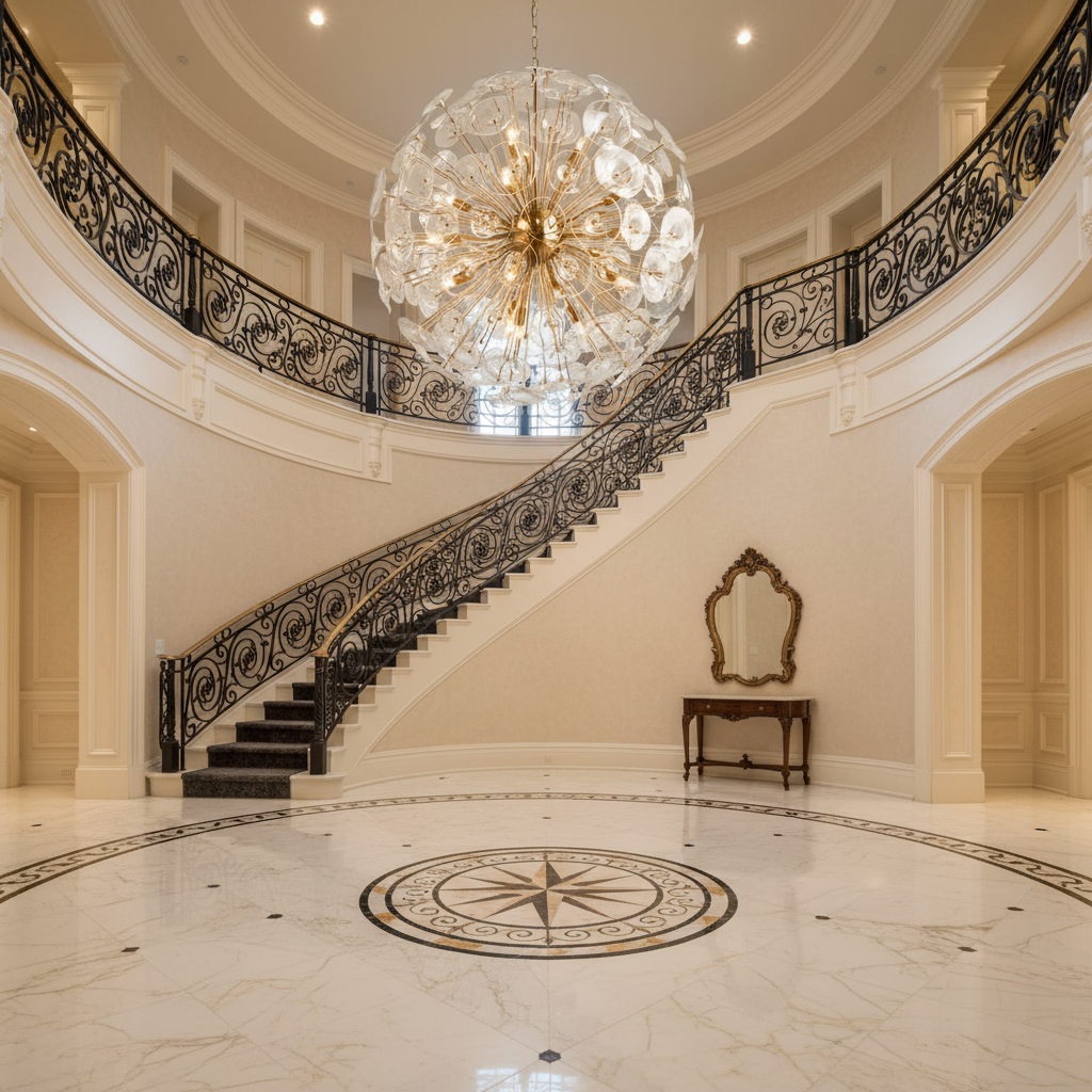 Riviko Bloom Radiance Round Chandelier - grand American foyer with two-story ceiling