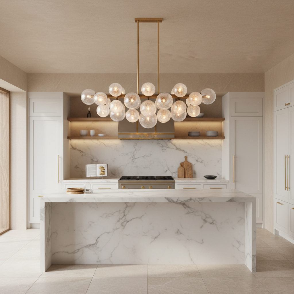 Riviko Radiant Orb Linear Chandelier - upscale American kitchen