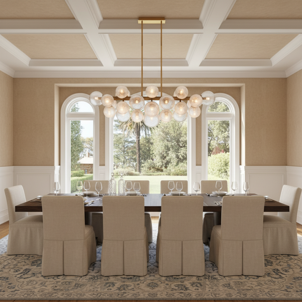 Riviko Radiant Orb Linear Chandelier - formal American dining room