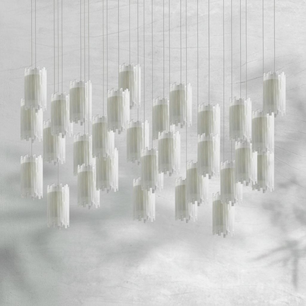 Riviko Starlight Selenite Rectangular Chandelier - Background Shot