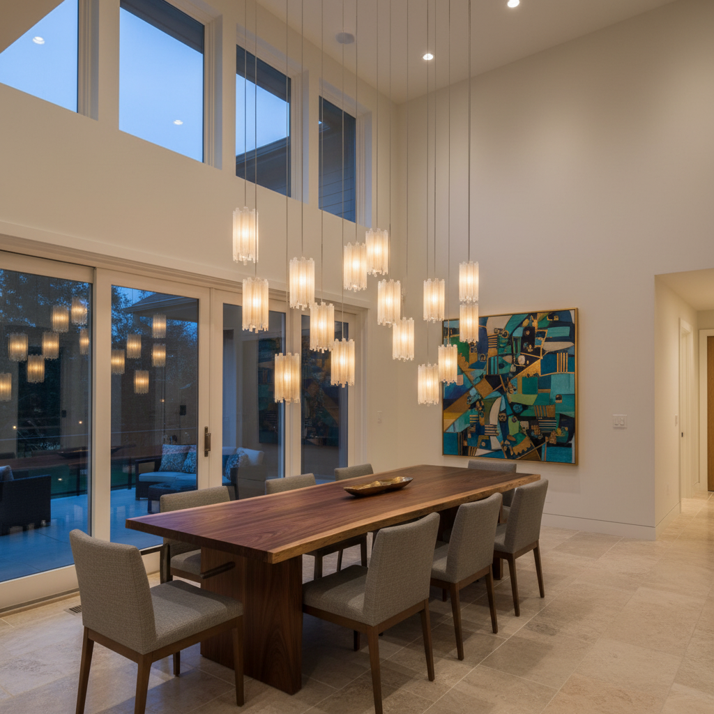 Riviko Starlight Selenite Rectangular Chandelier - American great room dining area