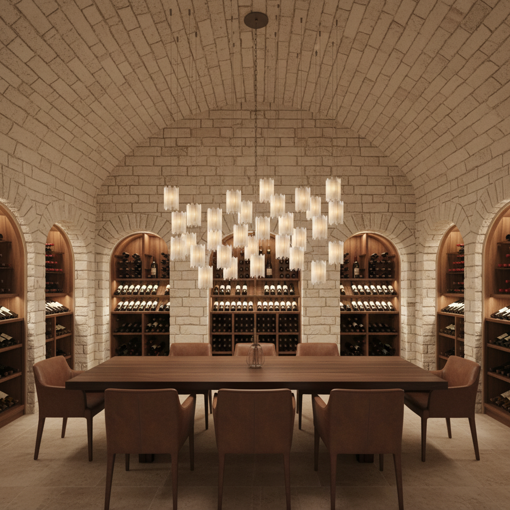 Riviko Starlight Selenite Rectangular Chandelier - elegant American wine cellar dining room