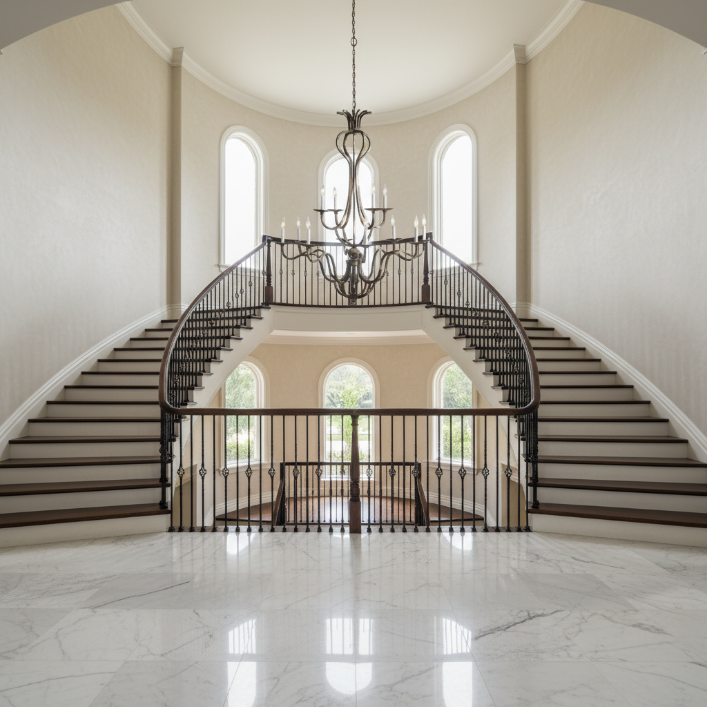 Riviko Regal Grandeur 12-Light Chandelier - dramatic American stairwell with soaring ceiling