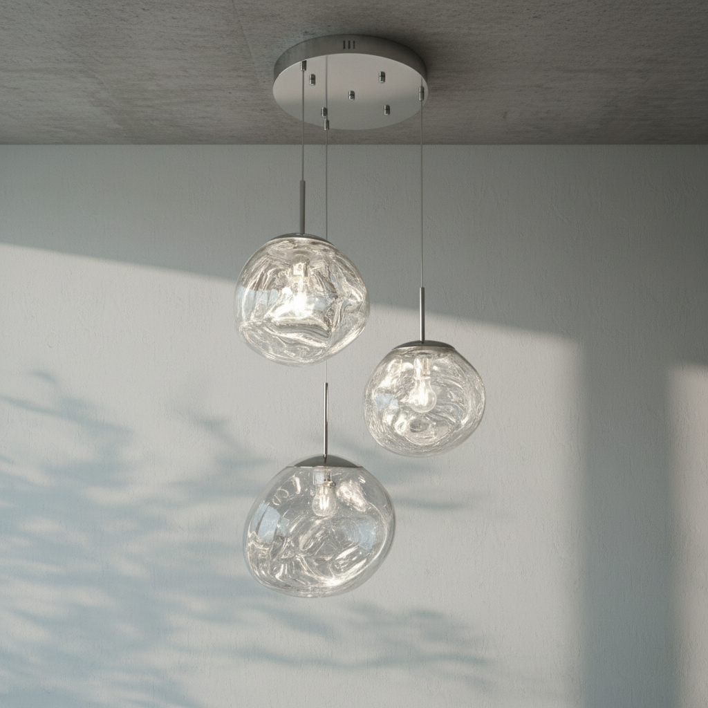 Riviko Sculpted Rock Glass Pendant Chandelier - Background Shot