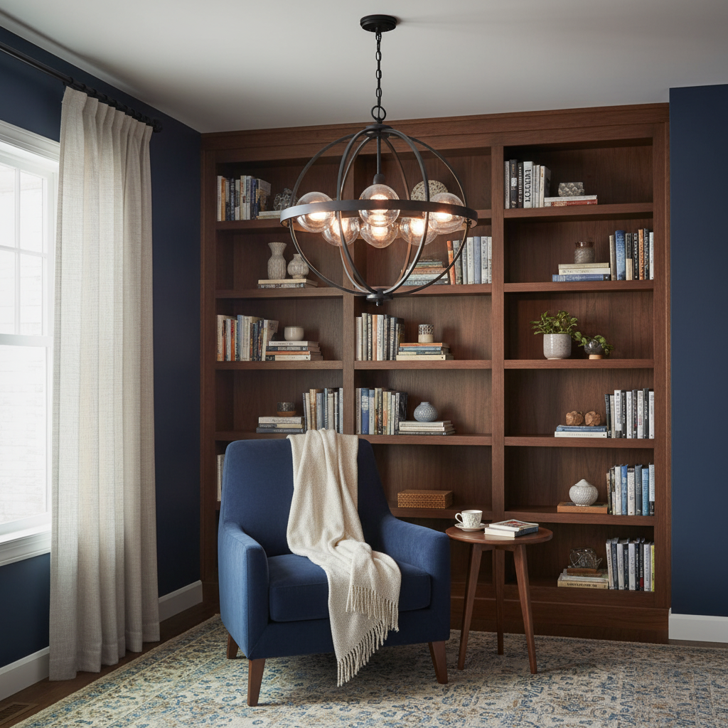 Riviko Veridian Wrought Iron Pendant - cozy American reading nook by a window