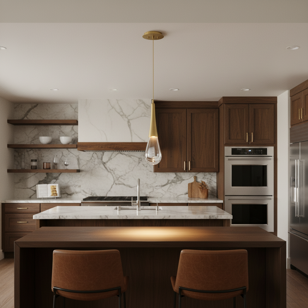 Riviko Raindrop Cascade Single Pendant - American kitchen breakfast bar area