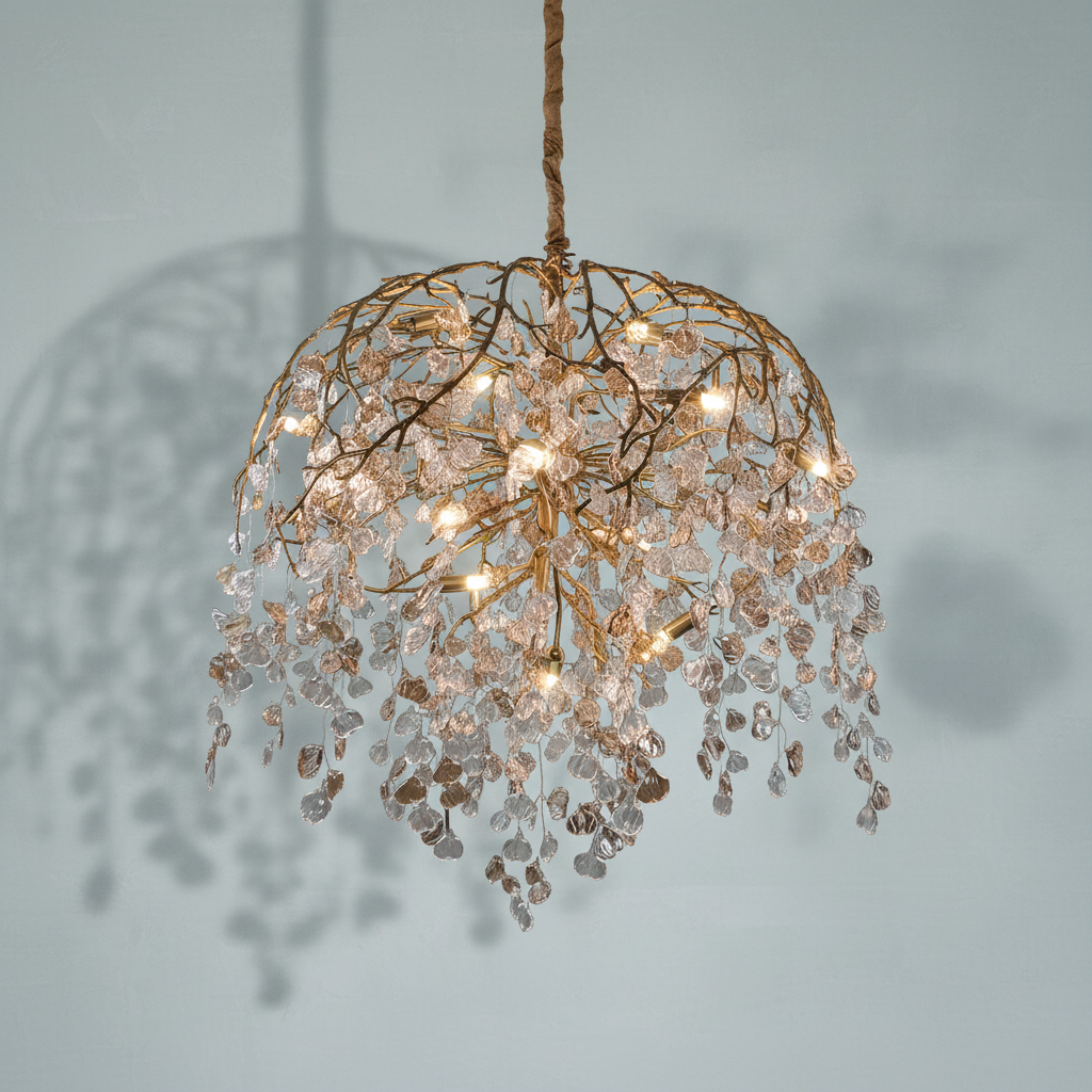 Riviko Modern Luxury Leaf Branch Crystal Chandelier Art Copper for Living/Dining Room/Bedroom - Studio Shot
