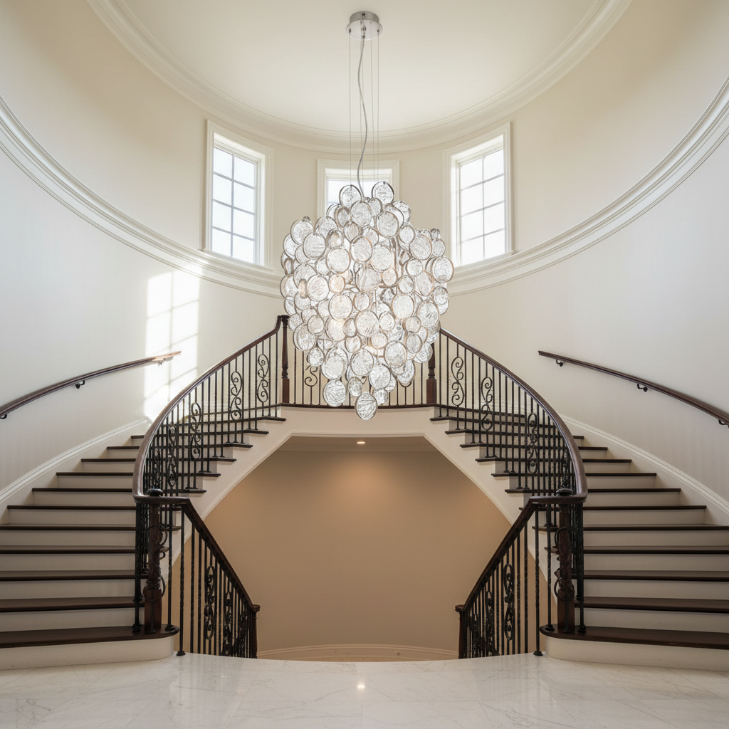 Riviko Celeste Cluster Glass Pendant - dramatic American stairwell with soaring ceiling