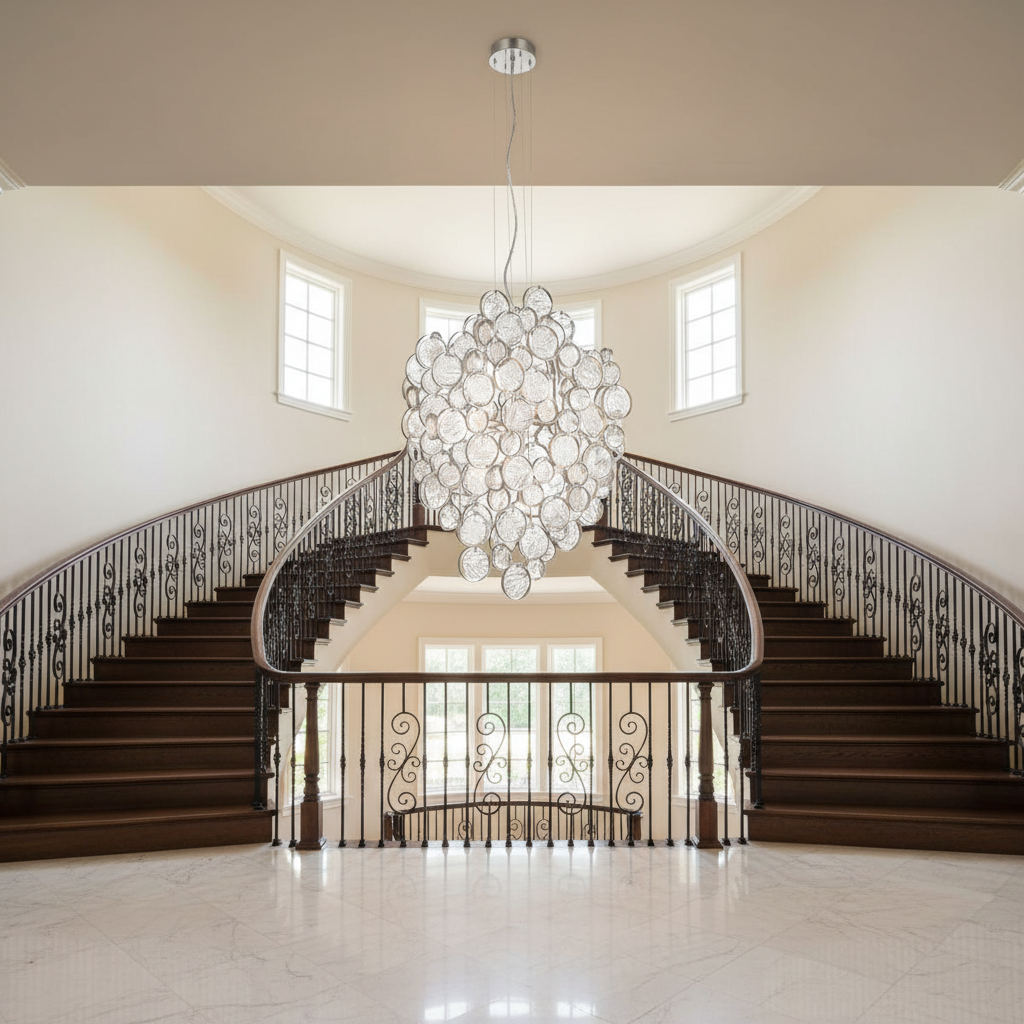Riviko Mirella Trento Clustered Glass Pendant - dramatic American stairwell with soaring ceiling