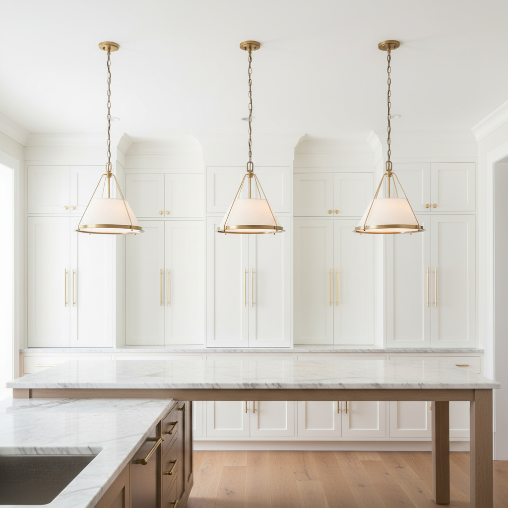 Riviko Artisan Brass & Linen Pendant - high-end American kitchen