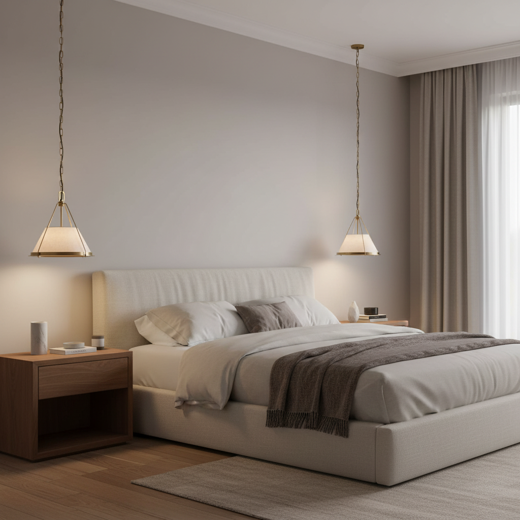 Riviko Artisan Brass & Linen Pendant - luxury American master bedroom