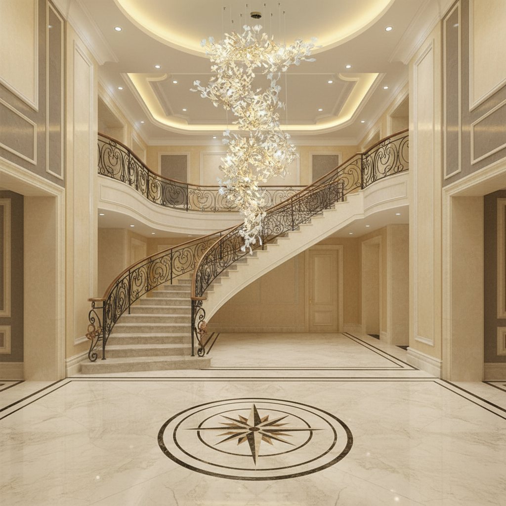 Riviko Artistic Tree Branch Pendant Light with Ceramic Ginkgo Leaves - grand American foyer with two-story ceiling