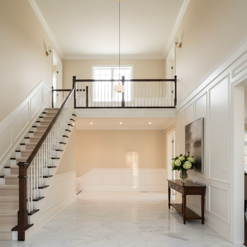 Riviko Ethereal Glow Round LED Pendant - elegant American entryway with 10-foot ceiling