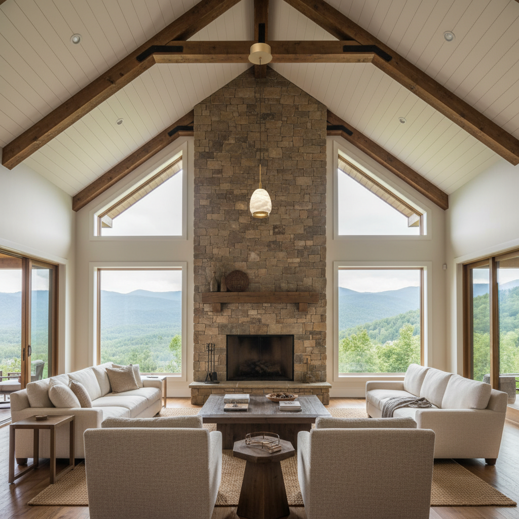 Riviko Alabaster Aura LED Pendant - American transitional great room with cathedral ceiling
