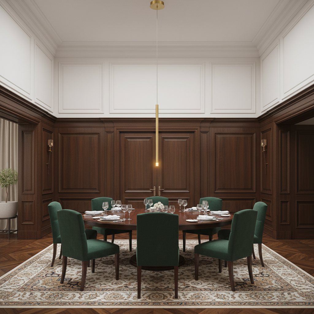 Riviko Aura Beam LED Pendant - formal American dining room with high ceiling
