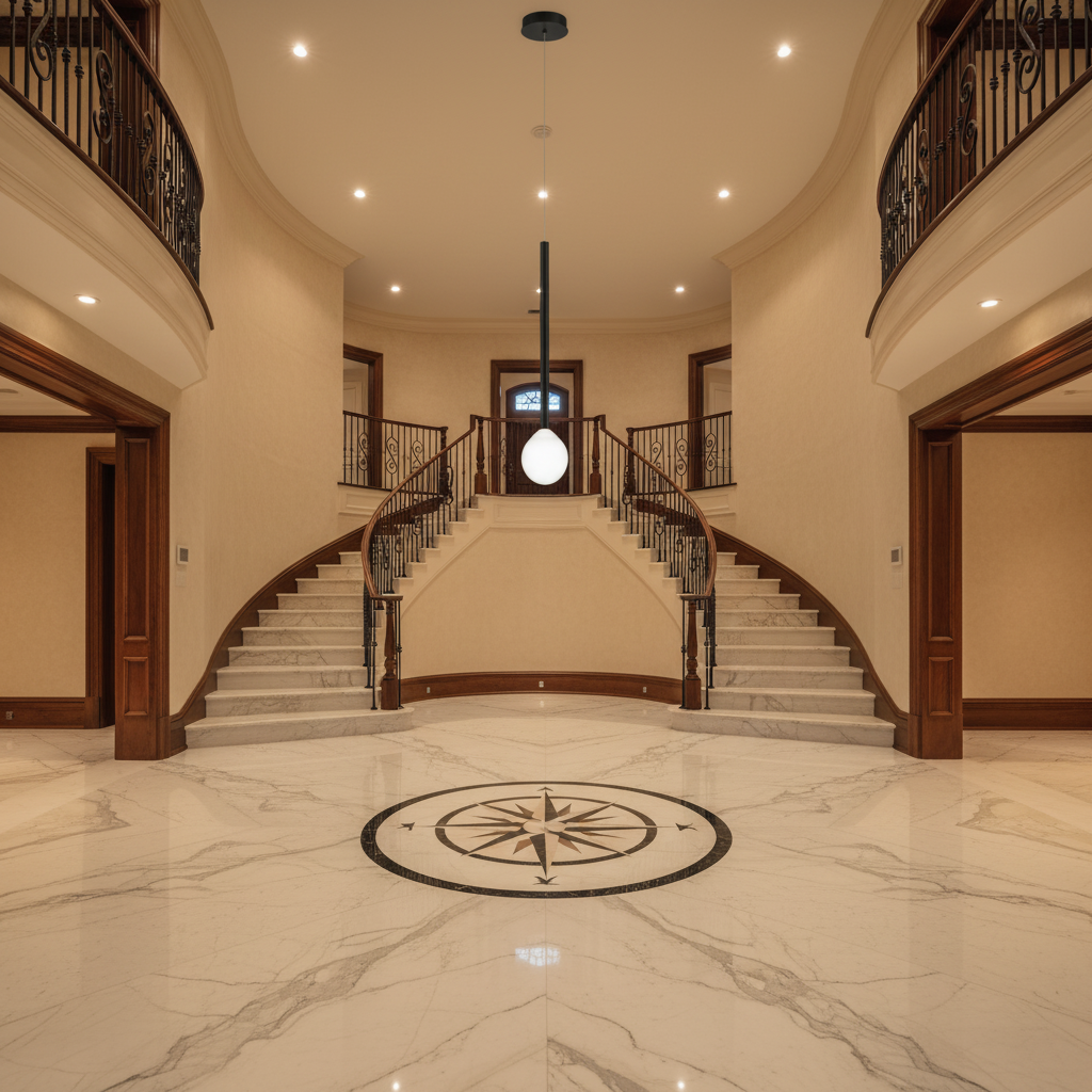 Riviko Aura Droplet LED Pendant - grand American foyer with two-story ceiling