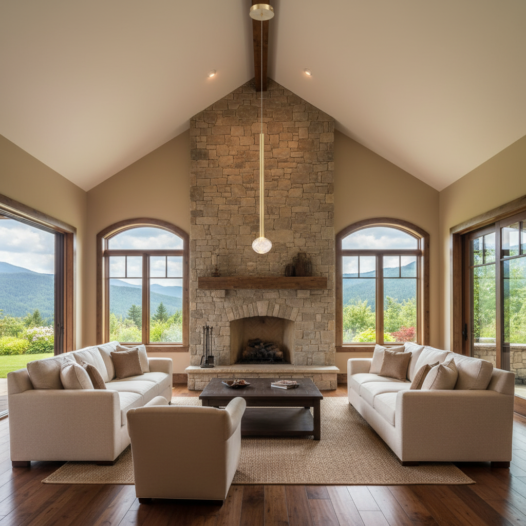 Riviko Aura Droplet LED Pendant - American transitional great room with cathedral ceiling