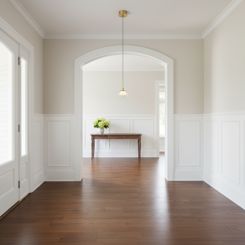 Riviko Nona Modern LED Pendant - elegant American entryway with arched doorway