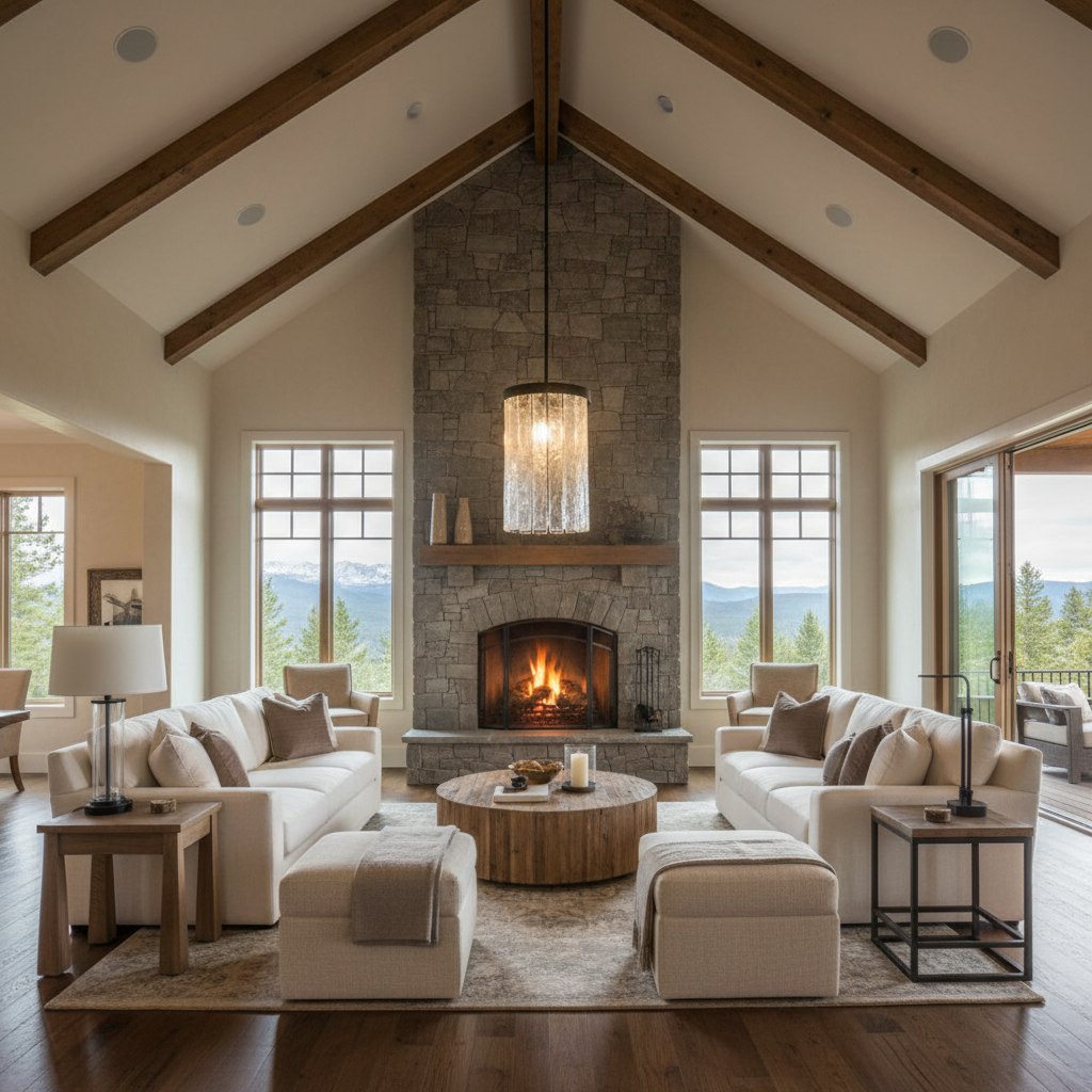 Riviko Artisan Glass Tiered Pendant Chandelier - American transitional great room with cathedral ceiling