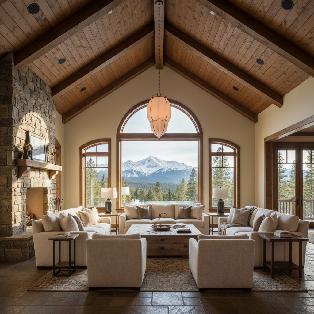 Riviko Veridian Bloom Glass Pendant - American transitional great room with cathedral ceiling