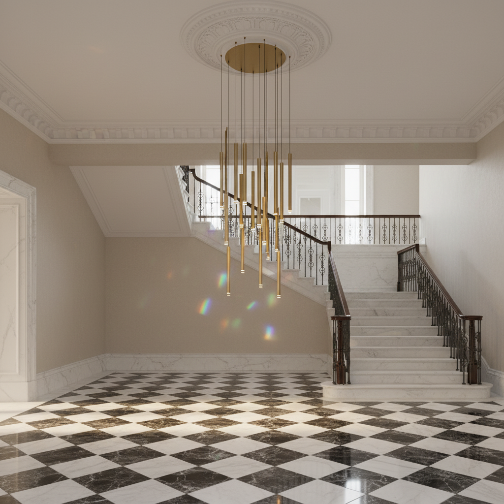 Riviko Aura Cascade Tube Pendant Light - grand American estate foyer